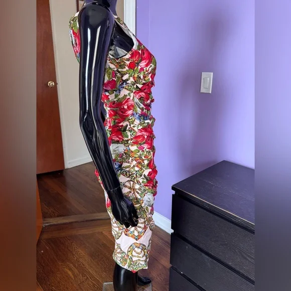 Dolce&Gabbana Pink Floral Ruched Sheath Dress - Picture 4 of 13